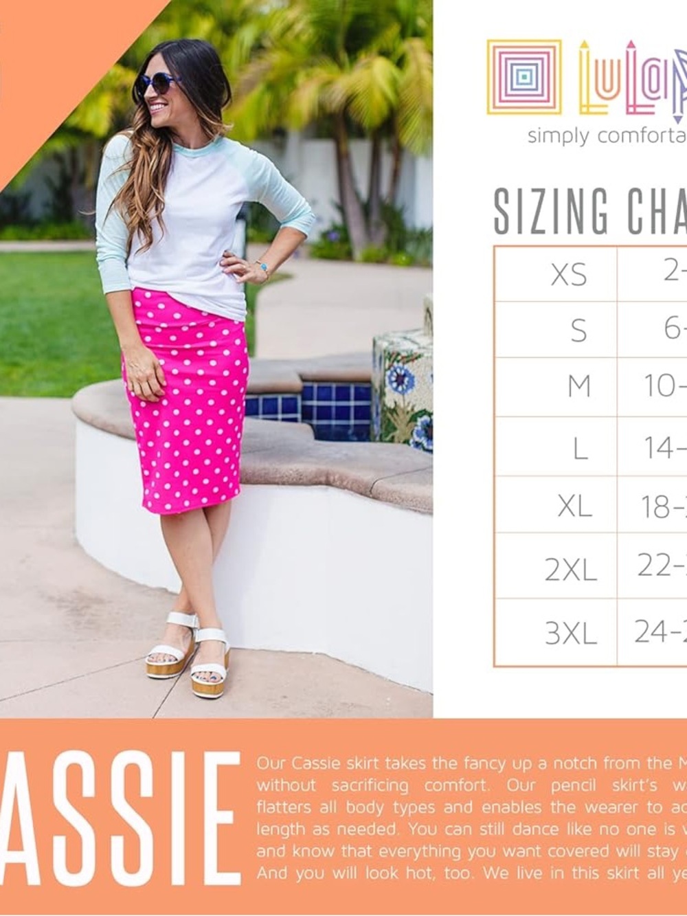 LuLaRoe Cassie pencil skirt Navy with Orange & White Paisley Print - Picture 3 of 4